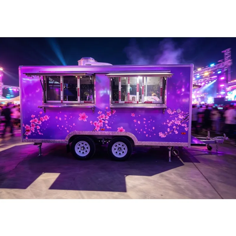 BBQ Fast Food Pizza Catering Breakfast Street Vending Towable Food Trailer 220V Stainless Steel Construction 5m Length Fully
