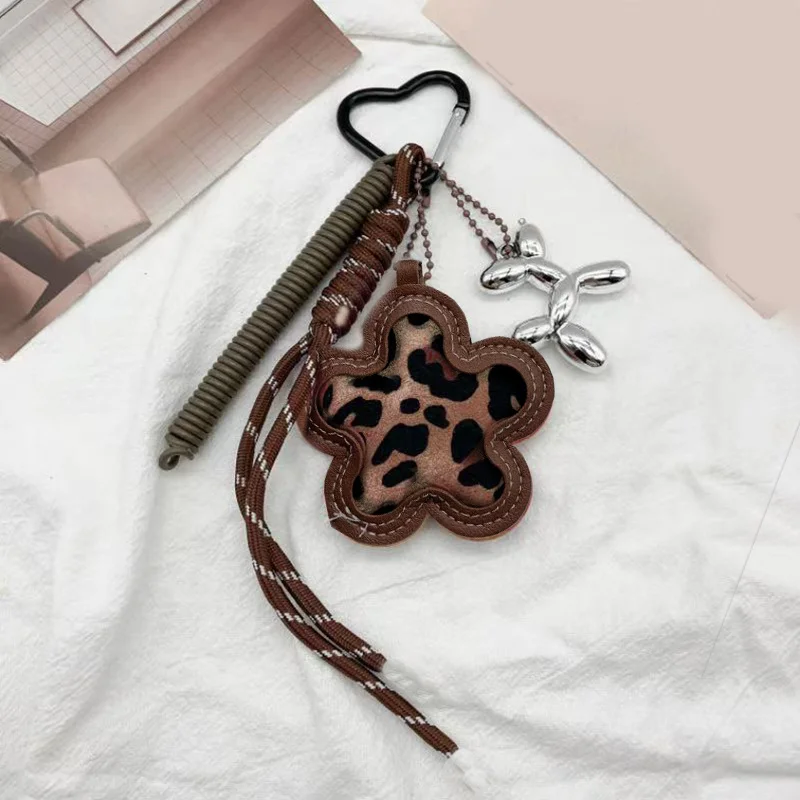 PU Leder Leopard Schlüsselbund Auto Schlüssel Mini Tasche Anhänger Frauen Schmuck Telefon Charme Y2K Blume Hängende Ornamente GiftPU Leder Leopa