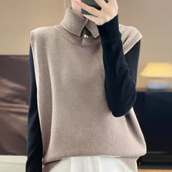 2024 cashmere vest women's high neck sweater vest autumn and winter sweater vest sleeveless cashmere sweater vest