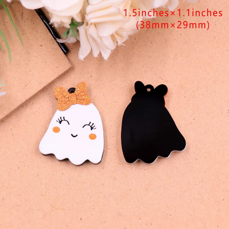 1.5IN Halloween Ghost For Earrings Orange Bow Cute Ghost Acrylic Jewelry Accessories