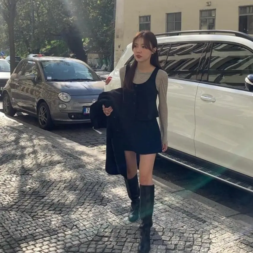 하이웨이스트 A라인 스커트 순색 울 니트 슬림핏 다용도 한국 스타일 여성 캐주얼 스커트 일상복