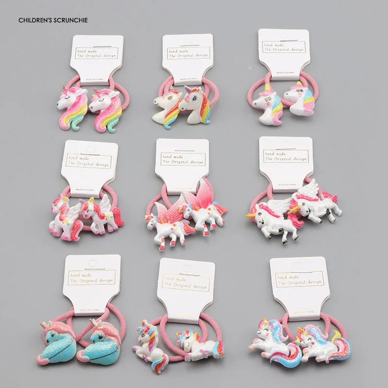 18 Styles 2 Pcs/set Unicorn Kids Rubber Bands Little Girls Scrunchies Stretch Hair Rings Baby Headband kawaii Hair Accessories