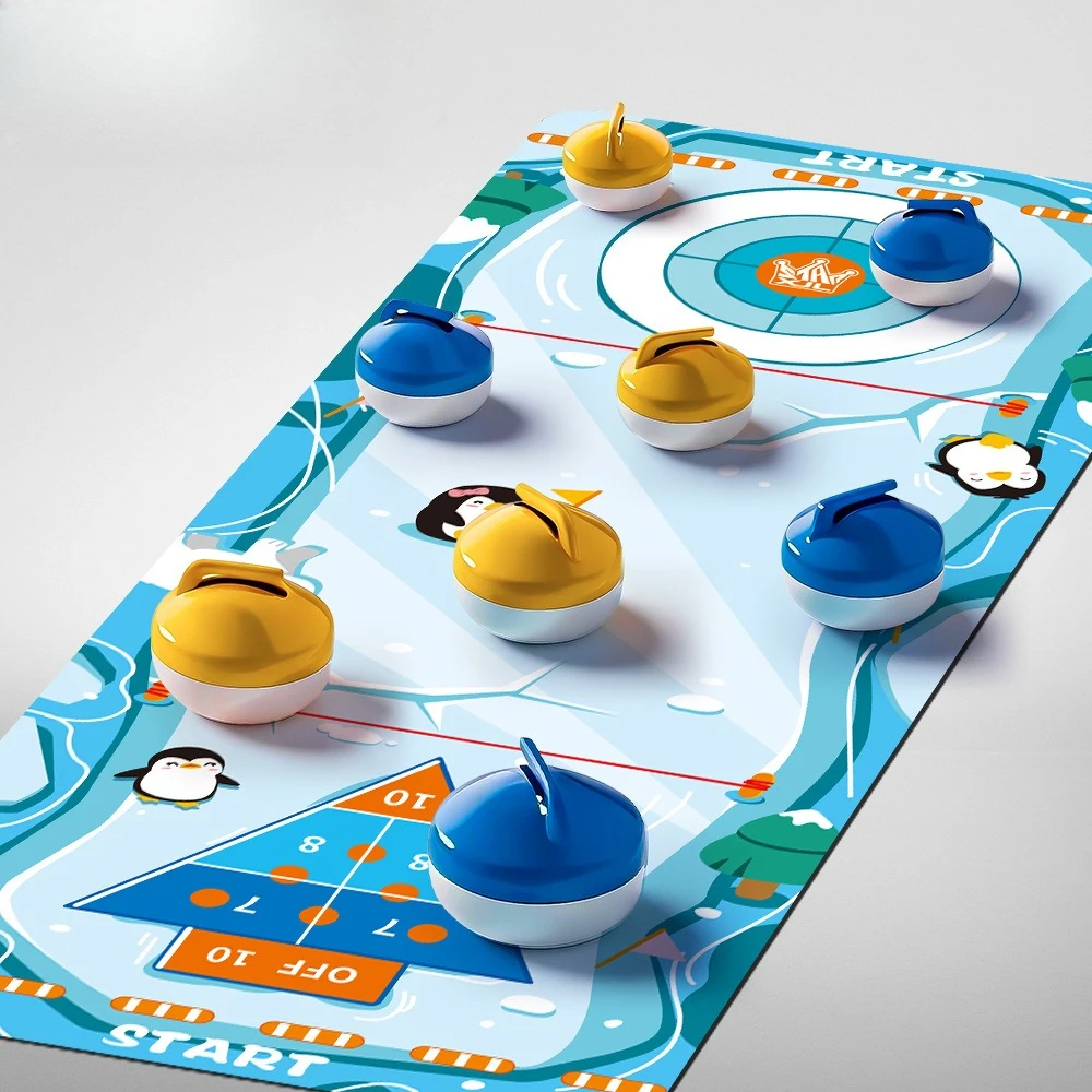 Dual Function Ice Hockey Curling Table Game Set Two Player Competitive Interactive Brain Teaser Toy Desktop Tabletop Battle Game