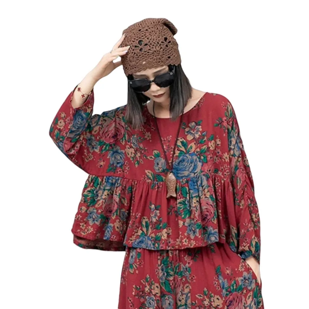 2024 Spring Summer New Northeastern Style Large Flower Loose Short Doll Shirt Women LX1089