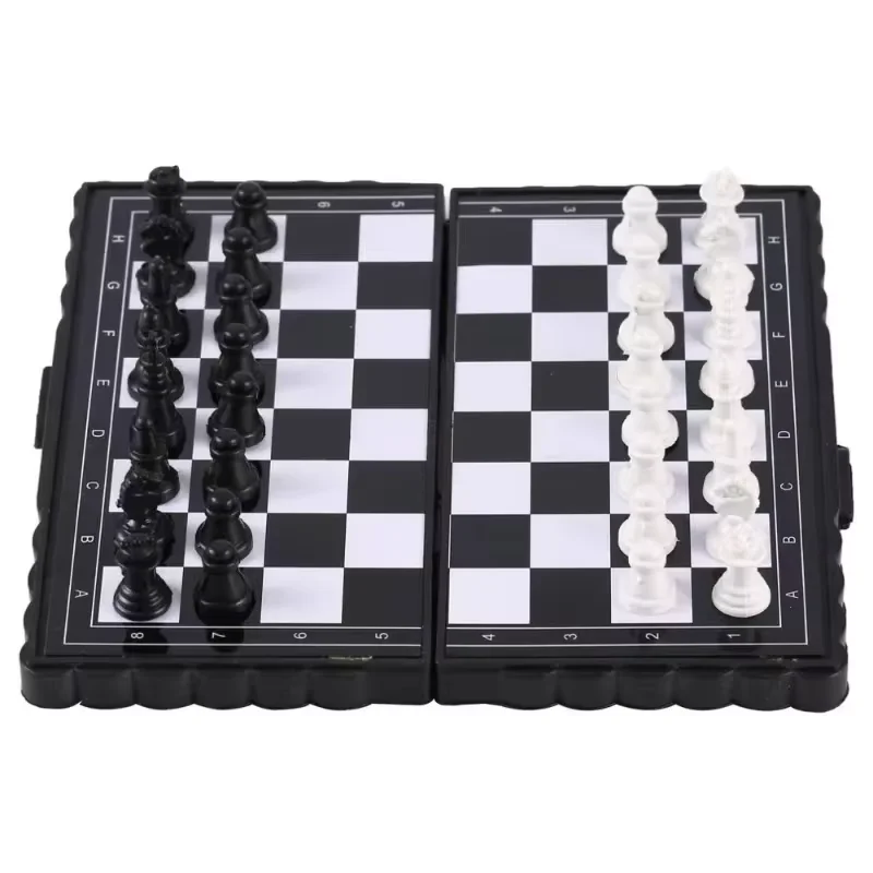 Mini-Magnetschachspiel, zusammenklappbar, magnetisch, Kunststoff, Schachbrett, Brettspiel, tragbar, Kinderspielzeug, tragbar, für Reisen und Spaß
