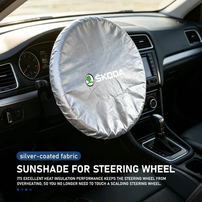 

Car Stickers Car Steering Wheel Sunshade Silver Coated Cloth Insulation Protector Accessories For Skoda VRS Superb Yeti Octavia