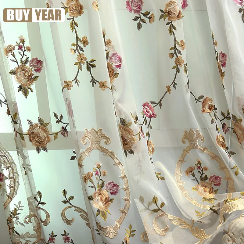 American luxury Velvet Embroidered Full Blackout Curtain European Pastoral Curtains for Living Dining room Bedroom Tulle Custom