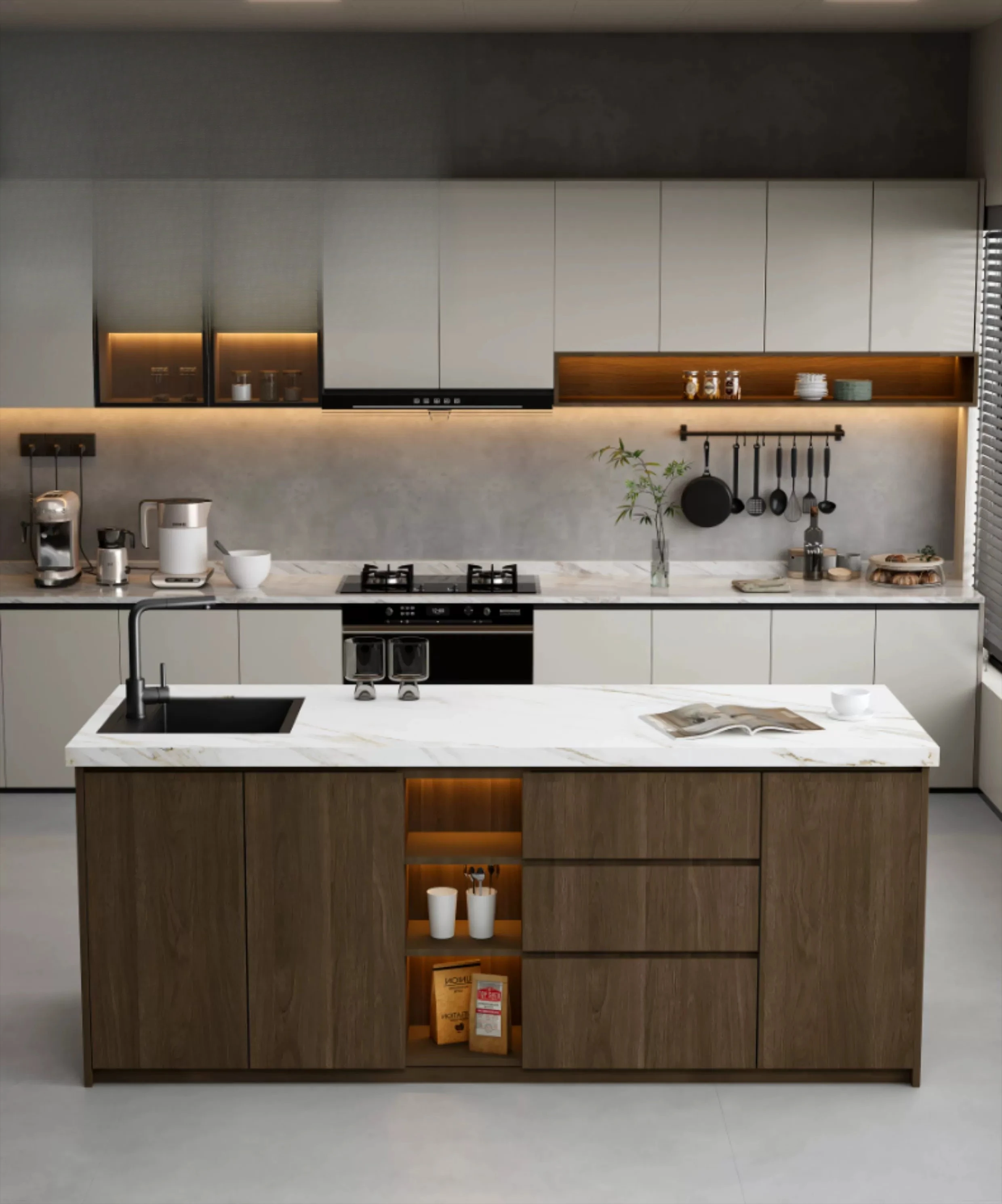 LH dining side locker integrated against the wall rock slab living room home kitchen rock slab tea cabinet