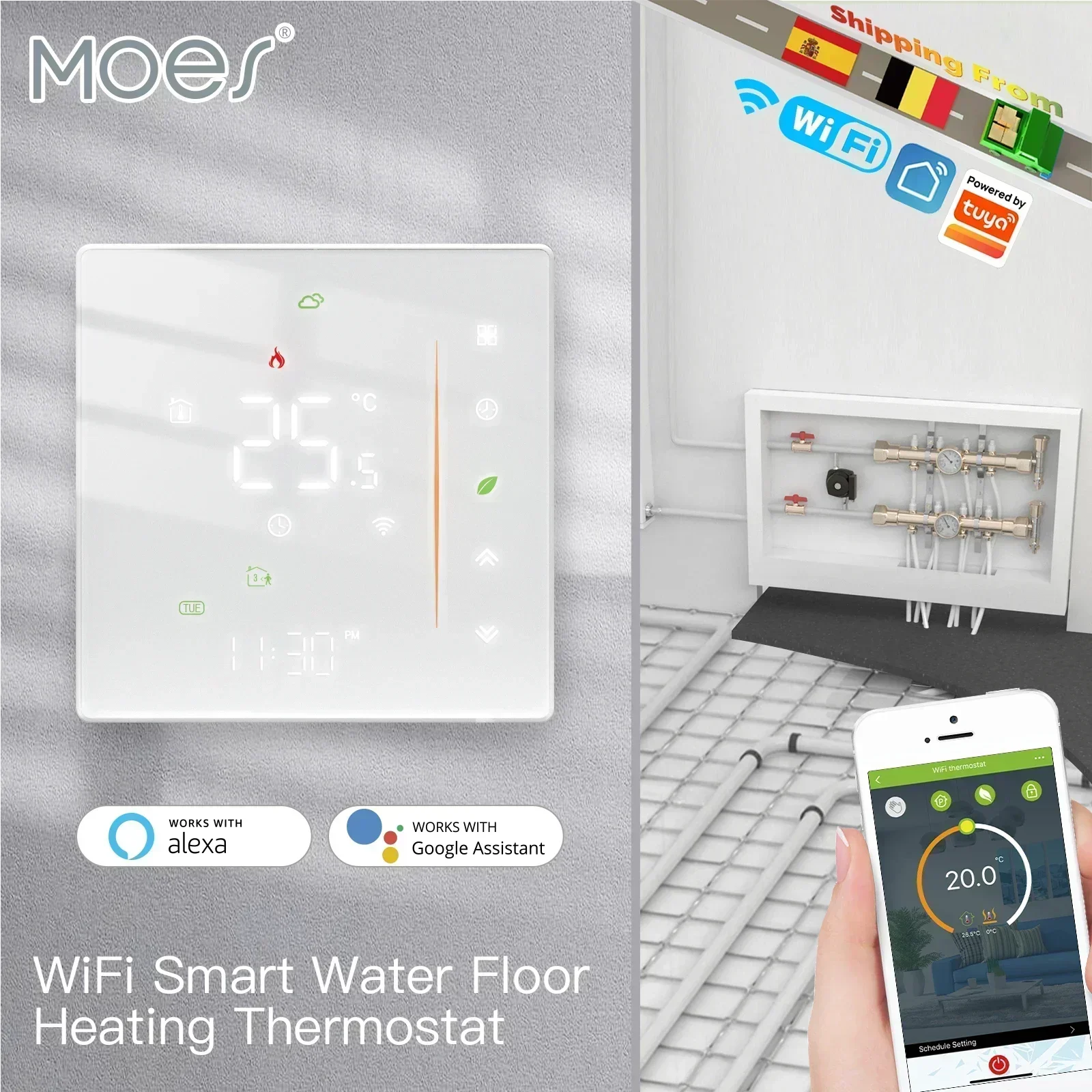 Moes wifi água/piso elétrico aquecimento termostato água a gás caldeira controle de temperatura tuya/smart life app alexa google voz