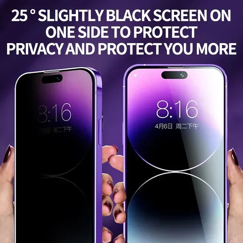 2PCS One-click Dust free Installation Privacy Screen Protector For iPhone 14 13 12 11 15 Pro Max Mini X XR XS MAX Anti Spy Glass