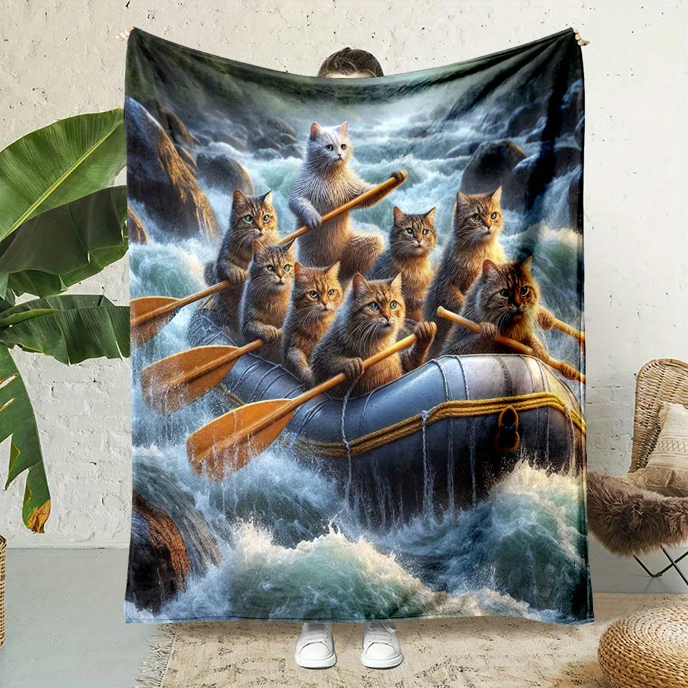 

Cat Print Flannel Blanket – Cute Rowing Cat Design, Perfect for Home, Office or Travel – Ideal Gift for Family & Friends