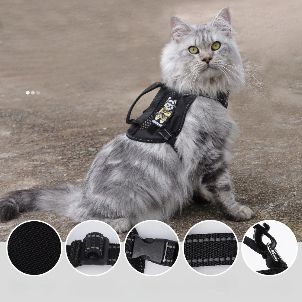 

New Vest Style Tactical Cat Chest and Back Handle Kitten Accessories Reflective and Breathable Cat Harness