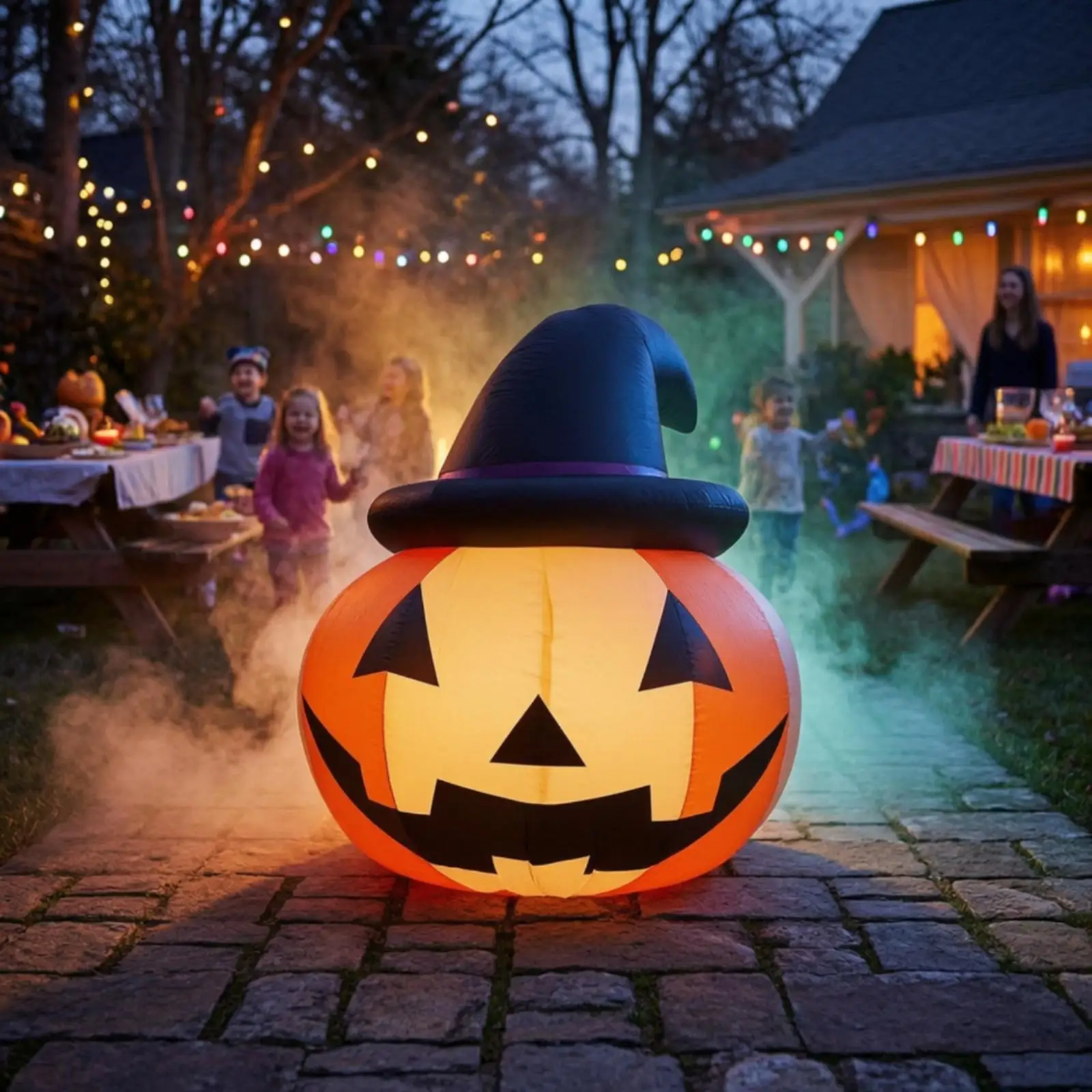 2 Meter Inflatable Halloween Pumpkin with Witch Hat for Outdoor House Decor Festival Figurine for Front Lawn Garden Porch