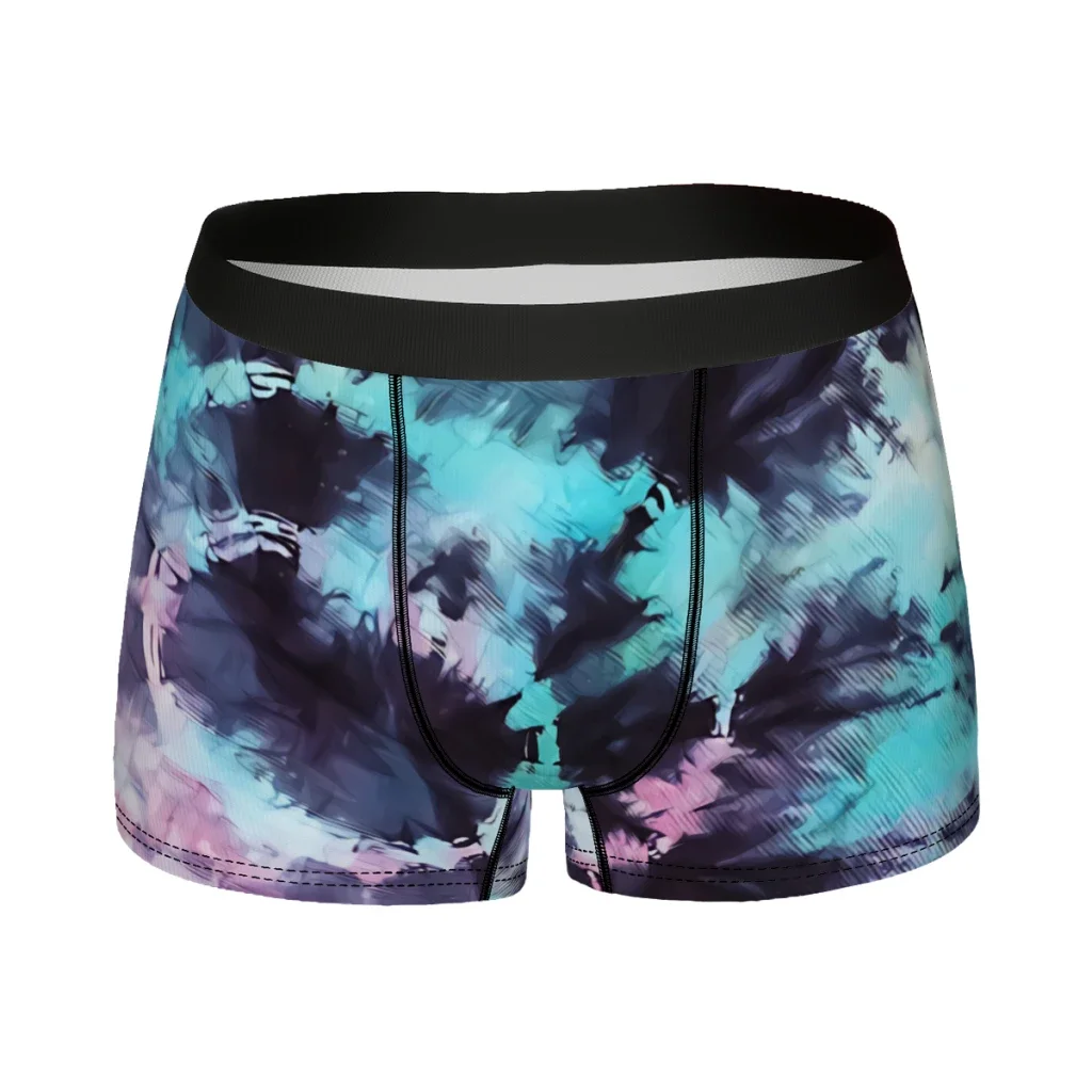 Striking Aqua Dark Blue And Pink Tie Dye Print Underpants Homme Panties Men's Underwear Sexy Shorts Boxer Briefs