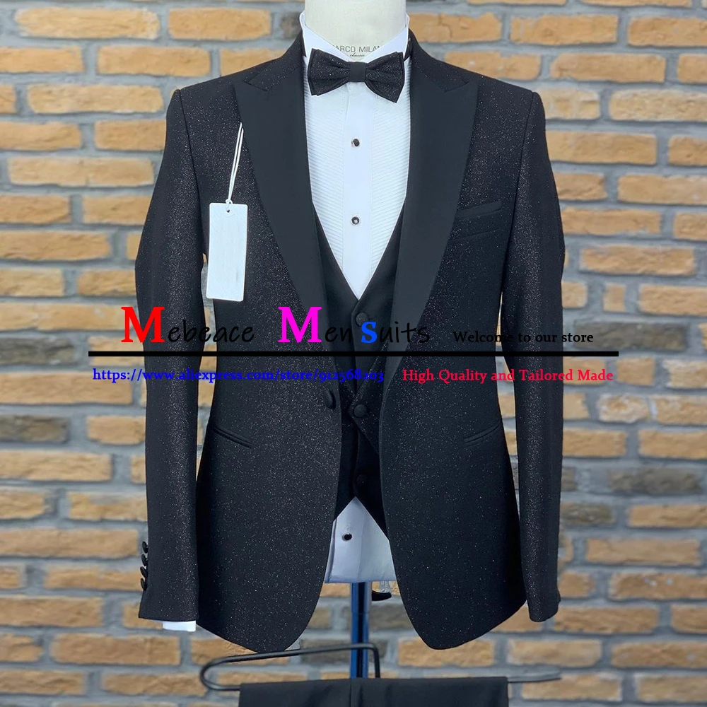 Luxury Green Shiny Groom Wedding Party Tuxedo Slim Fit Men Suit Set 3 Pieces (Jacket+Vest+Pants) Trajes De Hombre Boda 2023