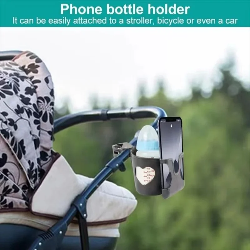 Stroller Cup Holder Phone Holder 2-in-1 Stroller Phone Milk Bottle Holder For Pram Pushchair Wheelchair Accessories