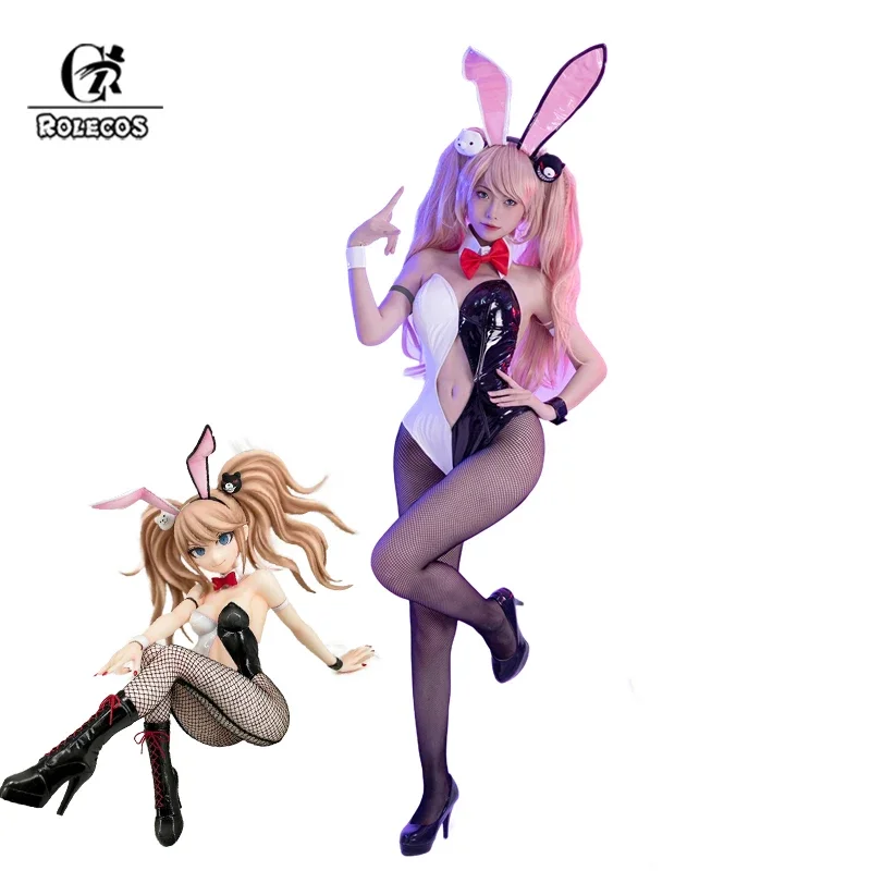 

ROLECOS Enoshima Junko Bunny Girl Costume Danganronpa Cosplay Sexy Women Jumpsuit Enoshima Junko Cosplay Costume Full Set