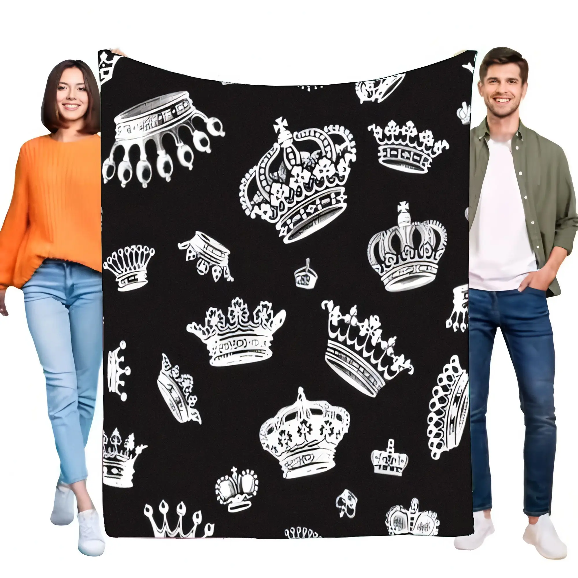 بطانية فاخرة بنمط التاج الملكي من الفلانيل الناعم لأريكة السرير، هدية مريحة وخفيفة الوزن بتصميم تاج الملك الملكة الأمير الأميرة #1