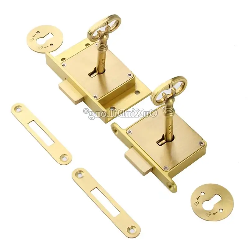 2PCS European Antique Pure Brass Drawer Cabinet Locks Cupboard Locker File Cabinet Lock Wood Case Box Dresser Lock Brass/Bronze