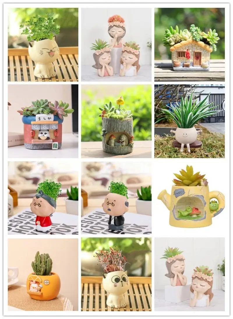 

Mini Cartoon Potted Emoji Cat Potted Fairy Tabletop Potted Tree Hole Potted Desk Decoration Diy Balcony Garden Gardening