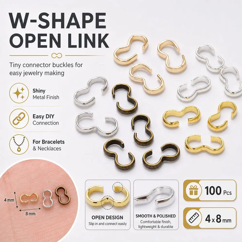 100Pcs Metal Open Link Connector Smooth Finish W Shape Connector Double Open Charm Connector