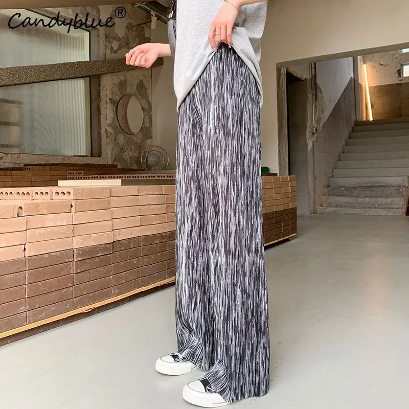 Wide-leg Trousers Thin Style Spring And Summer New High Waist-drape Feel Casual Loose Straight Cylinder Tie-dyed Pants For Women