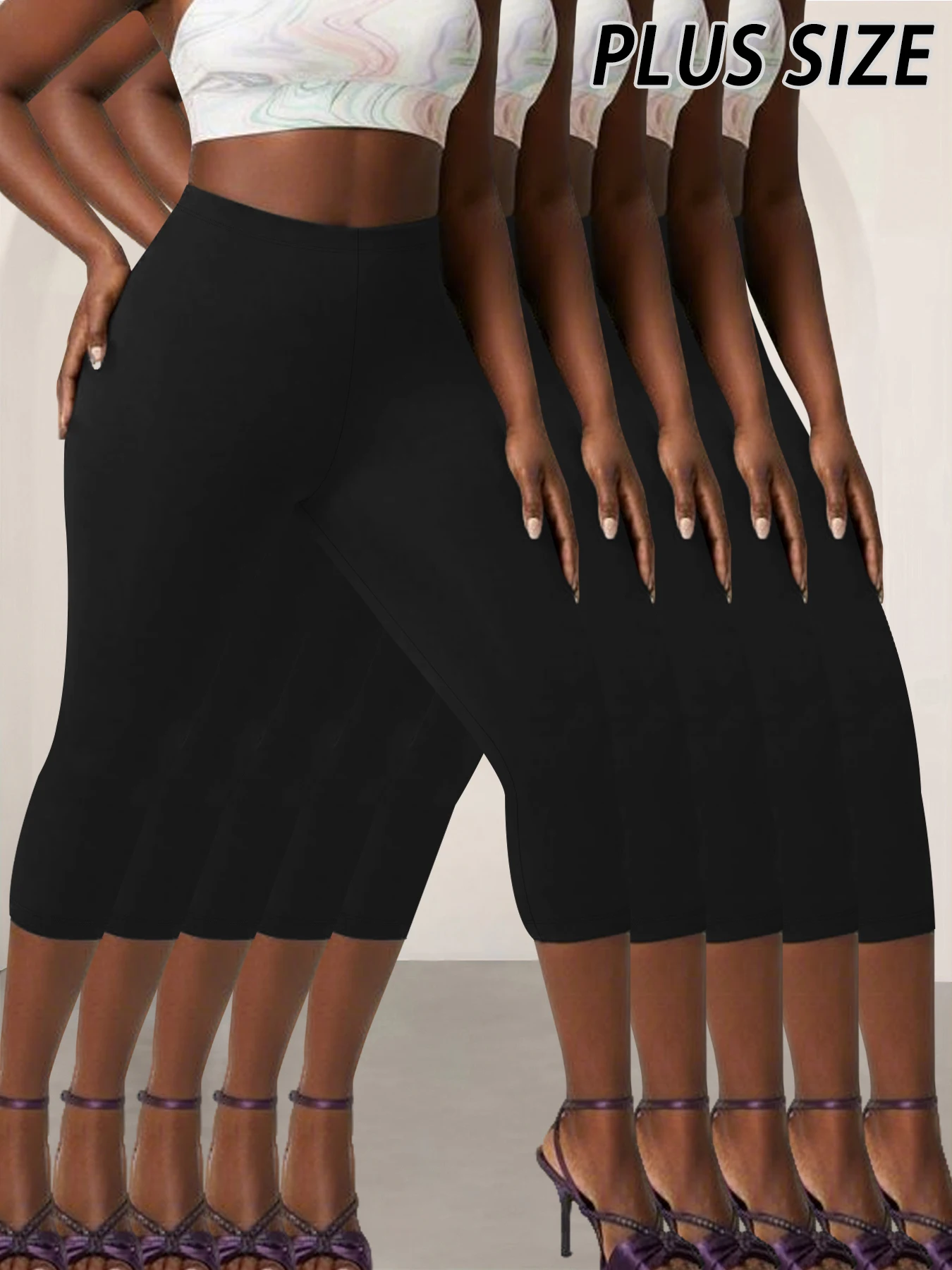 

5 Pack Plus Size Super Soft capri pants For Women, No See Through Workout Running Yoga Athletic Leggings