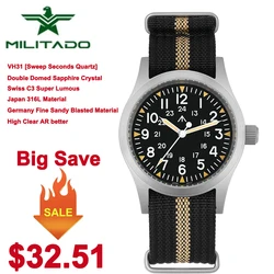 Militado ML05 38 мм военные полевые часы VH31 с куполообразным сапфировым стеклом водонепроницаемые 100 м супер светящиеся часы