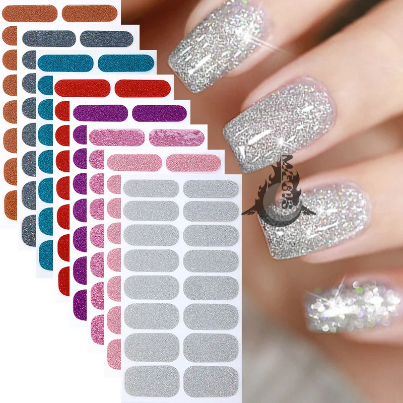 MEBIS 16 Tips Gold Stickers Nail Decor Decoration Nails Stickers Set Sliders for Nails Manicure Design Nail Accessories Manicure