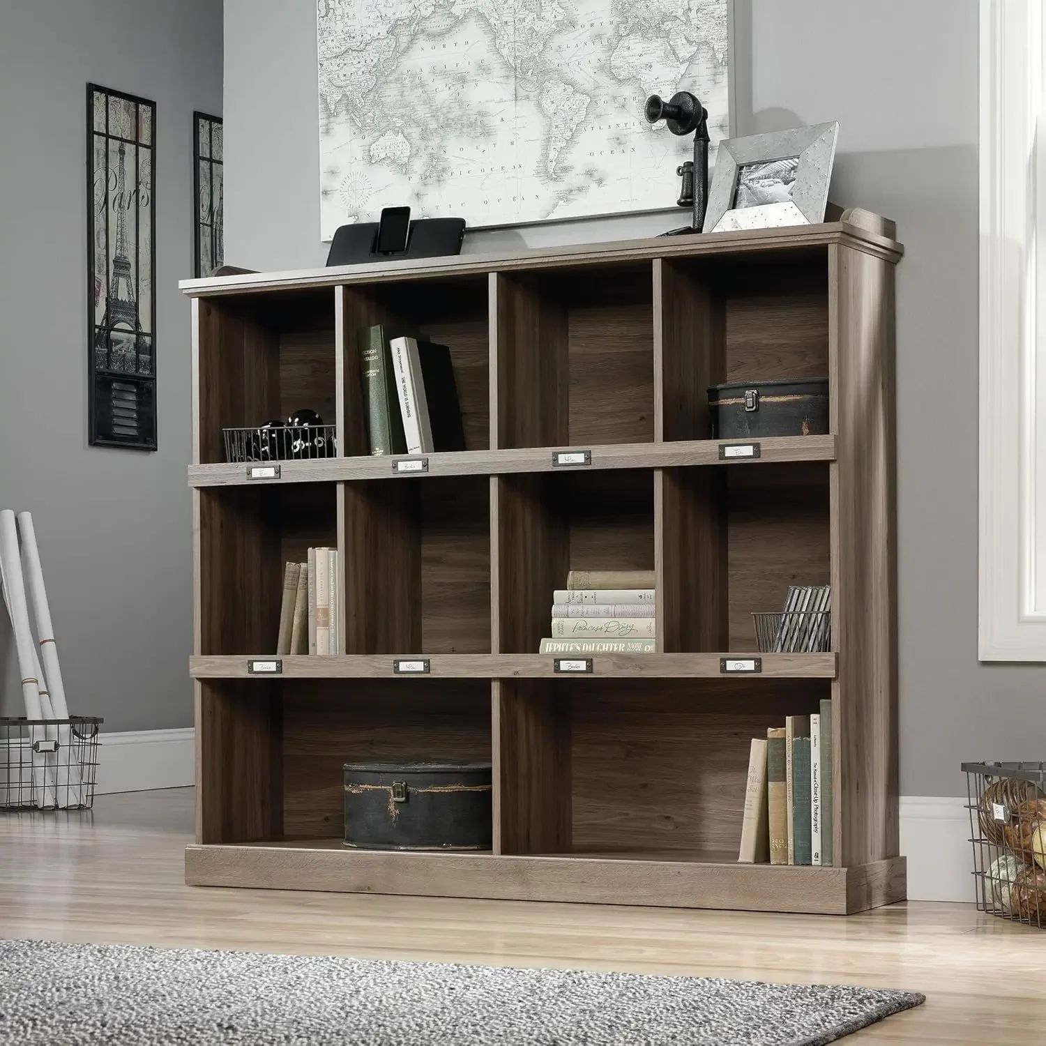 Barrister Lane Cubby Bookcase/ Book Shelf for Storage and Display, Salt Oak finish