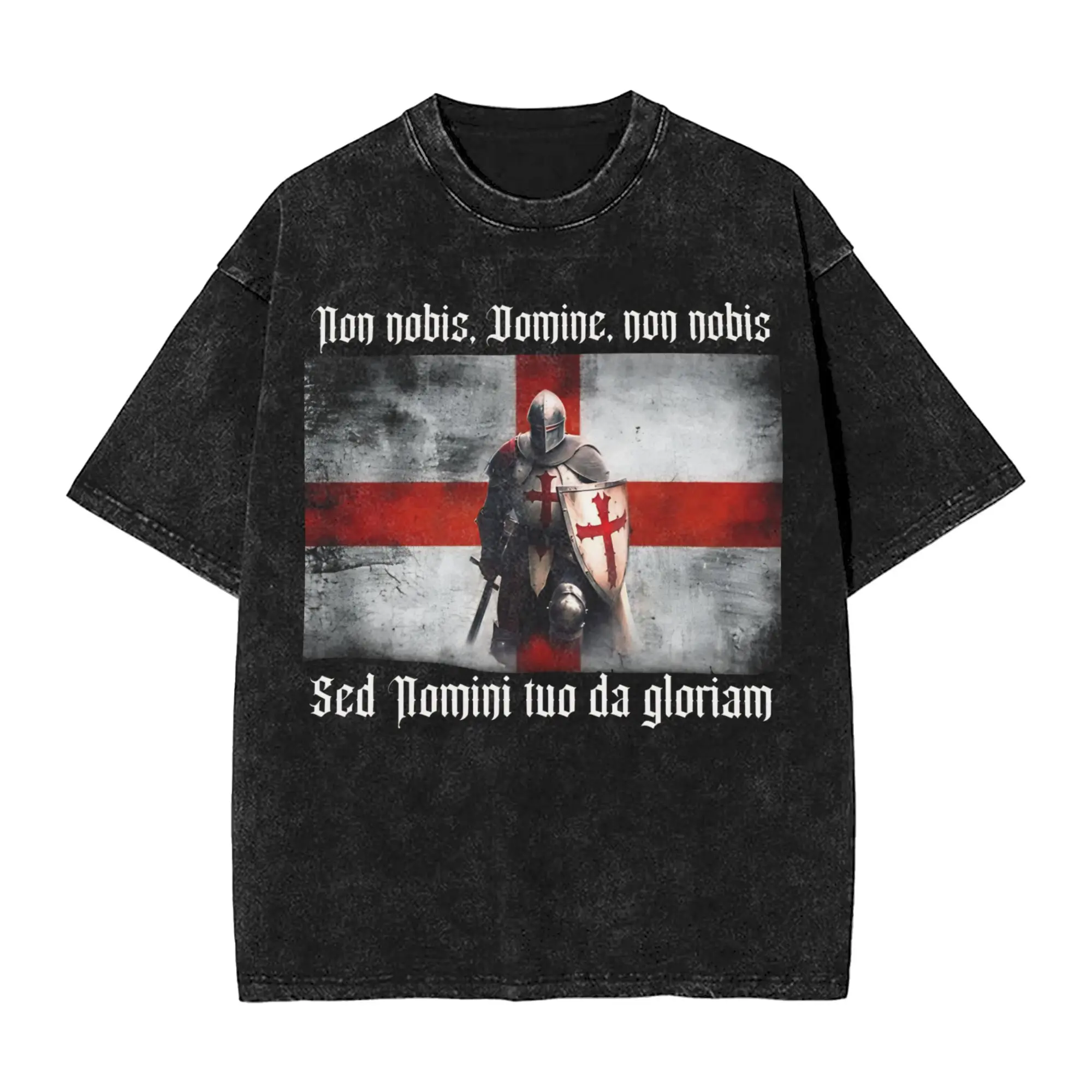Deus Vult - The Templar Knight Outfit Washed T Shirts Men Women Streetwear Hip Hop T-Shirts Graphic Printed  Tee Shirt