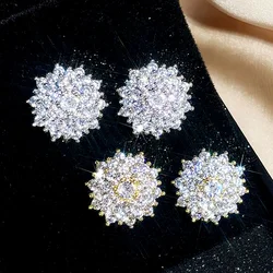 Huitan Gorgeous Shinning Flower Pierced Earrings Lady Graceful Bright Zirconia Accessories for Engagement Bridal Wedding Jewelry