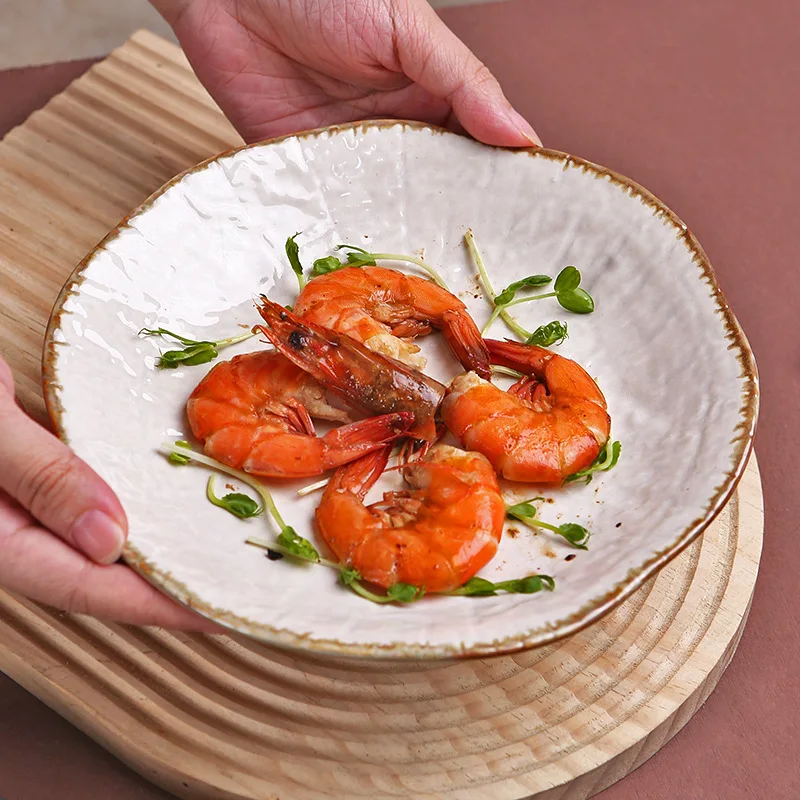 

1 шт., простая керамическая тарелка, высококачественная бытовая посуда, свадебный подарок, тарелка для супа в форме лотоса с каменным узором