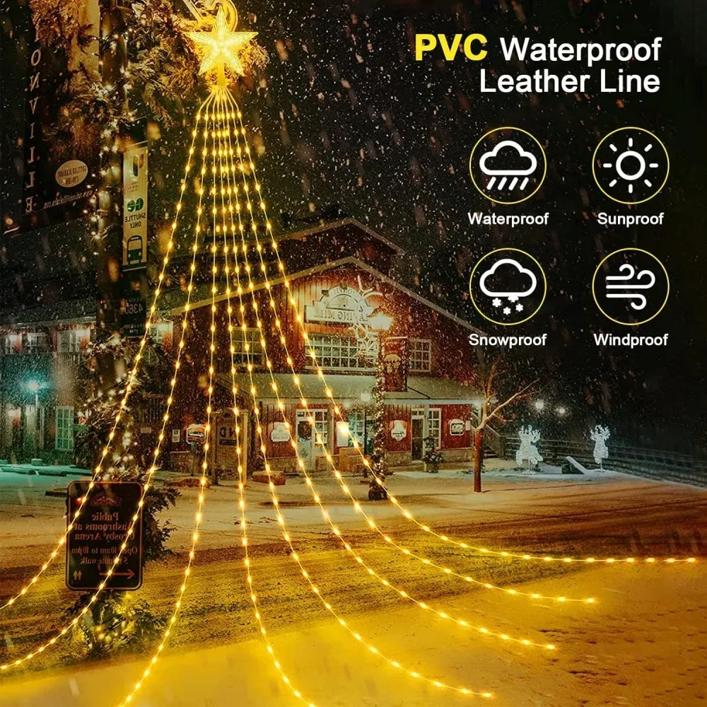 1PC 2M192LED/3M282LED Natale esterno solare stella cascata luce, 8 modalità di illuminazione, utilizzato per cortile, giardino, decorazione del partito