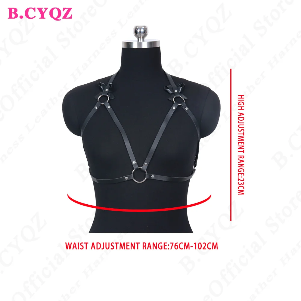 Sexy Body Bondage Pink PU Leather Harness Bra Cage Gothic Garter BDSM Woman Lingerie Body Harness Punk Accessories Rave Clothes