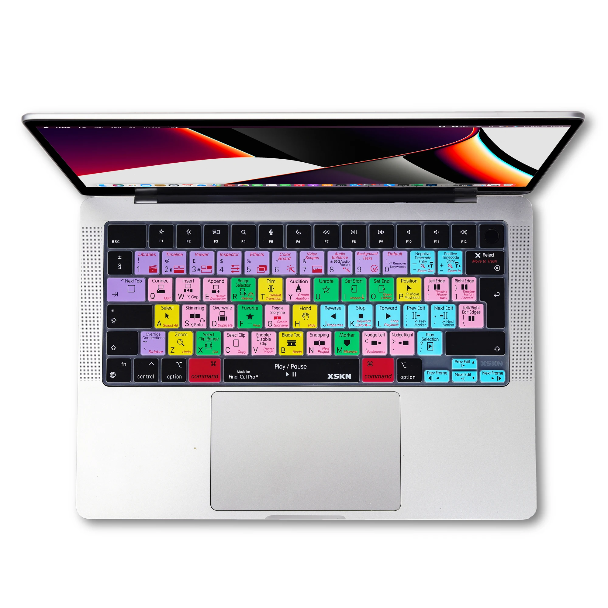 

XSKN EU US Final Cut Pro Shortcuts Silicone Keyboard Cover for Apple 2022-2024 Macbook Air 13.6 and Macbook Air 15.3 M2 M3