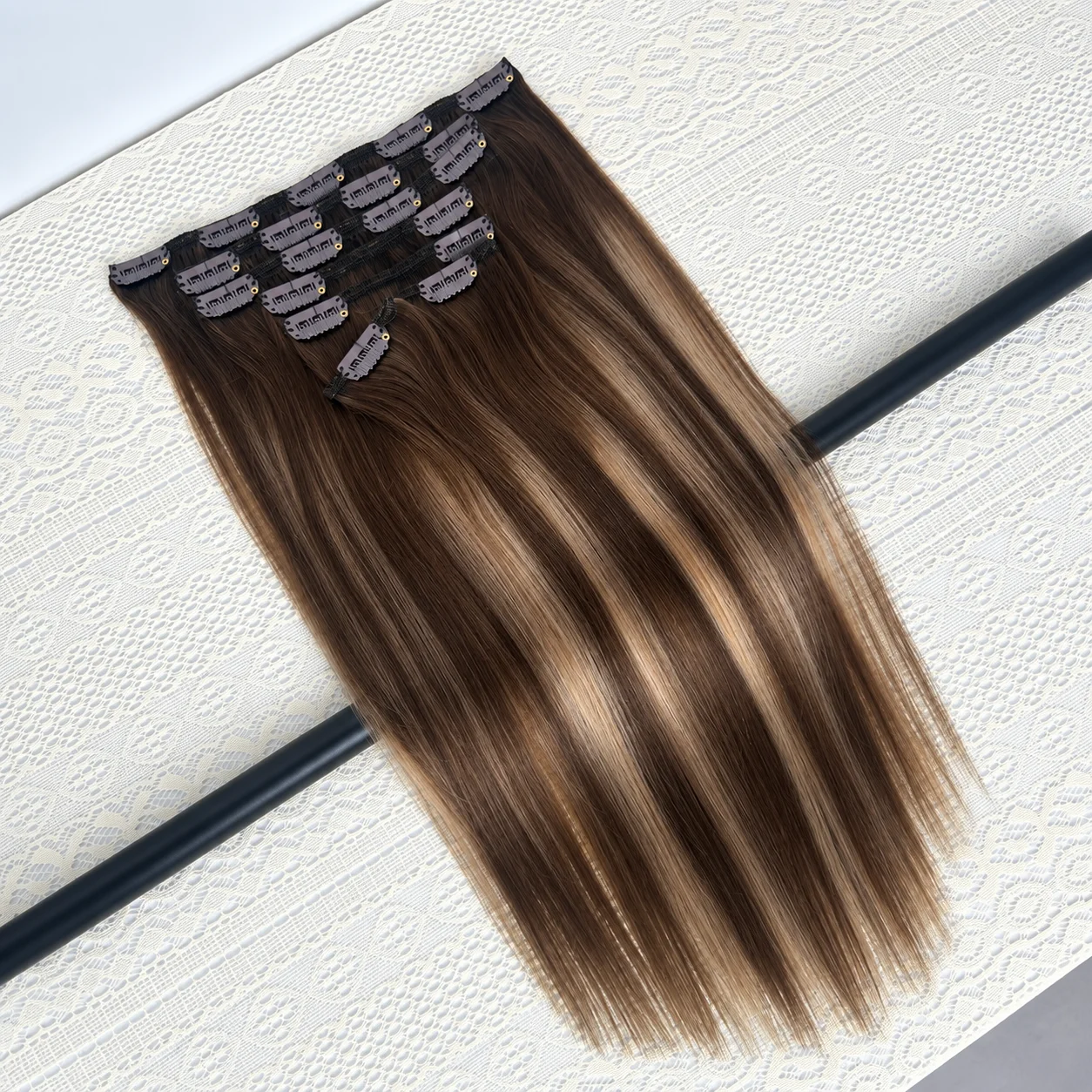 T4/27/P4 Highlight Ombre Clip In Hair Extensions 100% Human Hair 18-26 Inch Real Remy Straight Hair 120Grams/Pack 7Pcs/Sets Colored Clip on Hair Extension For Women