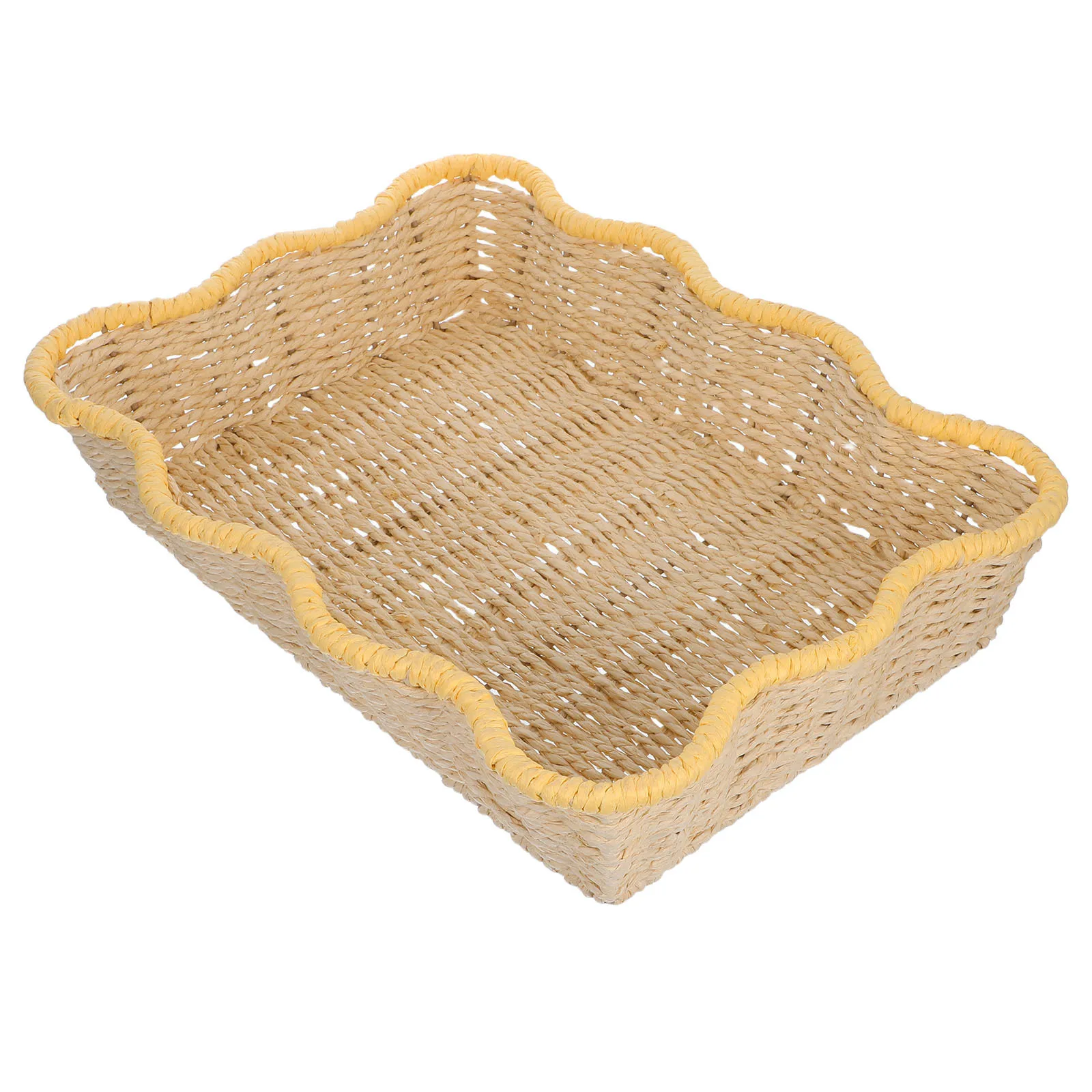 

Handwoven Paper Rope Basket 15x11x3 Imitation Rattan Storage Organizer Multipurpose Snack Desktop Sundries Bin