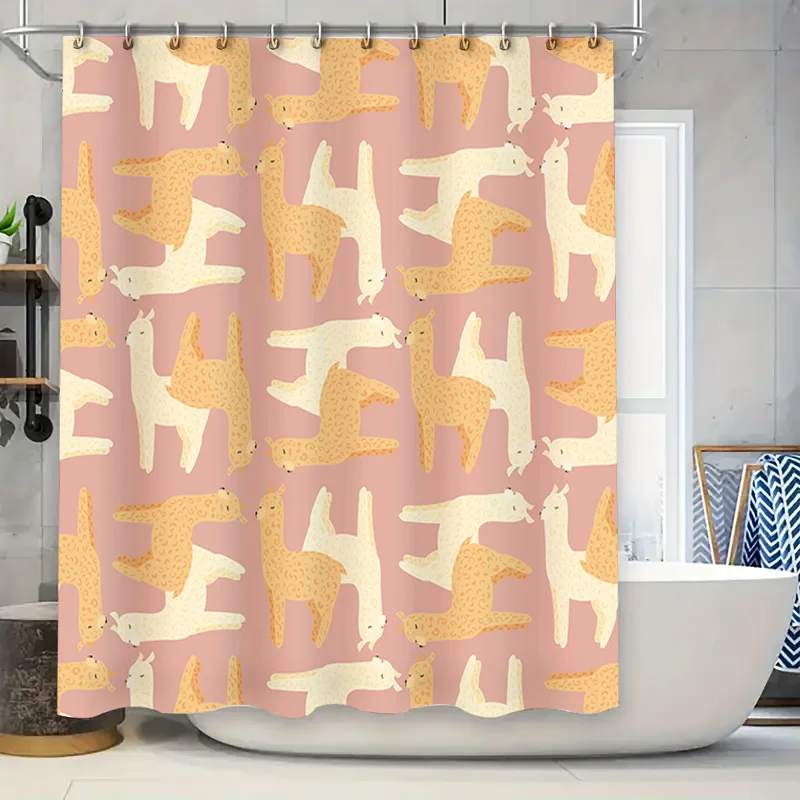 

Занавеска для душа с принтом ламы, декоративные аксессуары для ванной комнаты для детской комнаты или подарка, персиково-розовый, бежевый