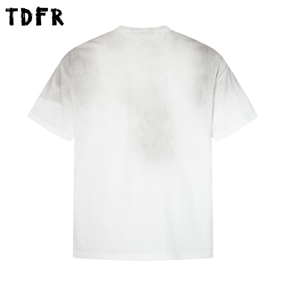 Splash Ink Short Sleeve T-shirt Mens Letter Print Summer Retro Casual Loose Half-Sleeve Crew Neck Cotton Tee Man Tshirt