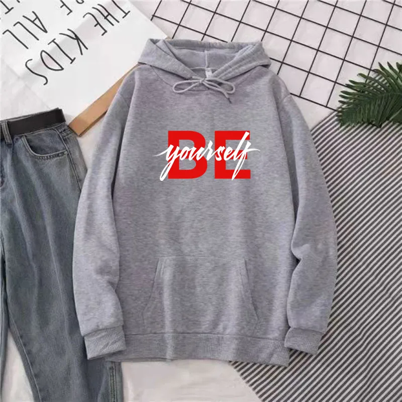 BE Yourself Pullover Sweats Hoodie Fashion Letter Sweatshirts Hip Hop Harajuku Hoodies Oversized Streetwear Winter Hoody Clothes