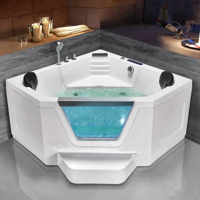 Floor standing air whirlpool jetted bath tub shower combo with heater for 2 person adults