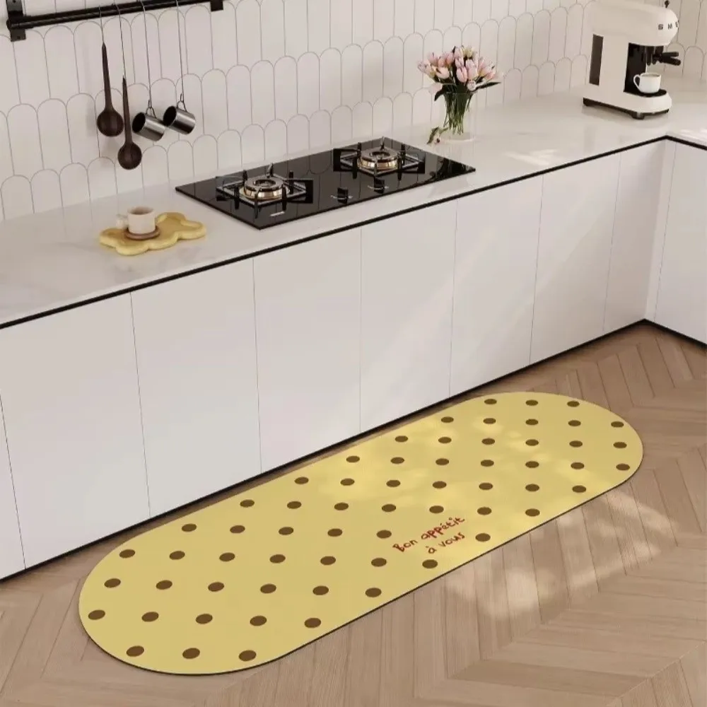 Practical Polka Dot Kitchen Floor Mat Diatom Mud Oval Entrance Doormat Washable Water Oil Absorbent Door Rug Kitchen