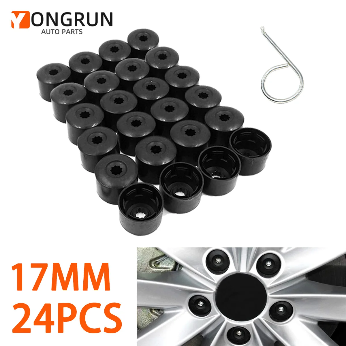 

24 шт., подходит для моделей Volkswagen, ступица колеса, пылезащитная крышка, гайка, черная 17 мм, противоугонная гайка для шин, пылезащитный колпачок, декоративная крышка