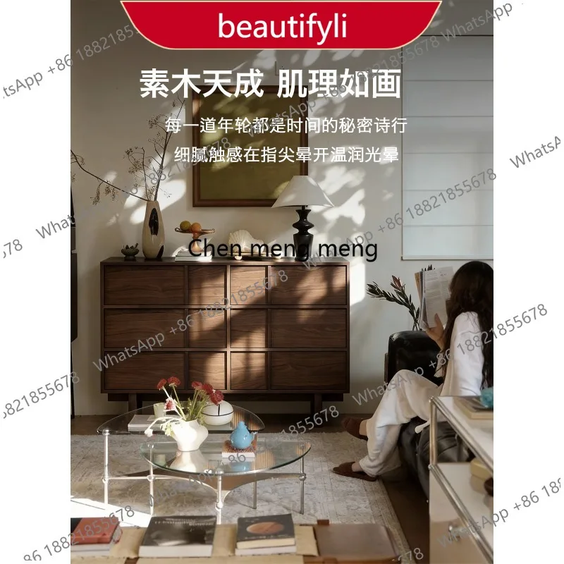 

02 Medieval solid wood ink sandalwood chest cabinet black walnut bedroom living room large capacity storage cabinet