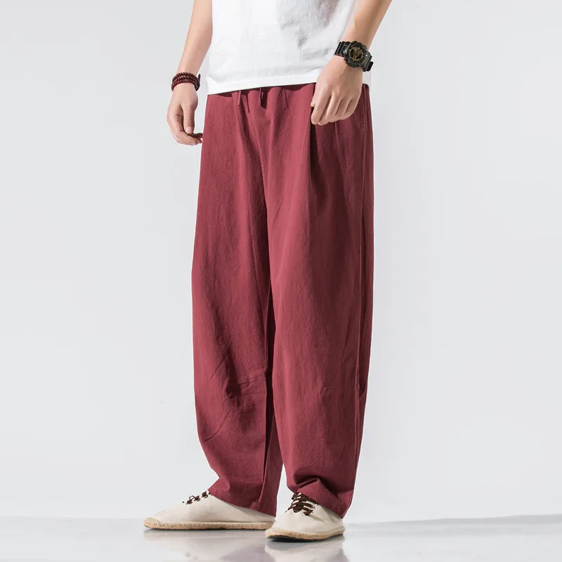 

Men Clothes New Summer Japanese Casual Streetwear Harajuku Cotton Linen Baggy Pants Male Solid Oversized Bloomers Trousers M-5XL