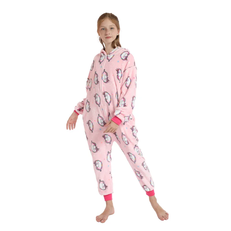 For Kids Winter Thicken Sleepwear Casual Oversized Onesies Loungewear Cosplay Warm Clothes Jumpsuit Flannel Kigurum Pajamas