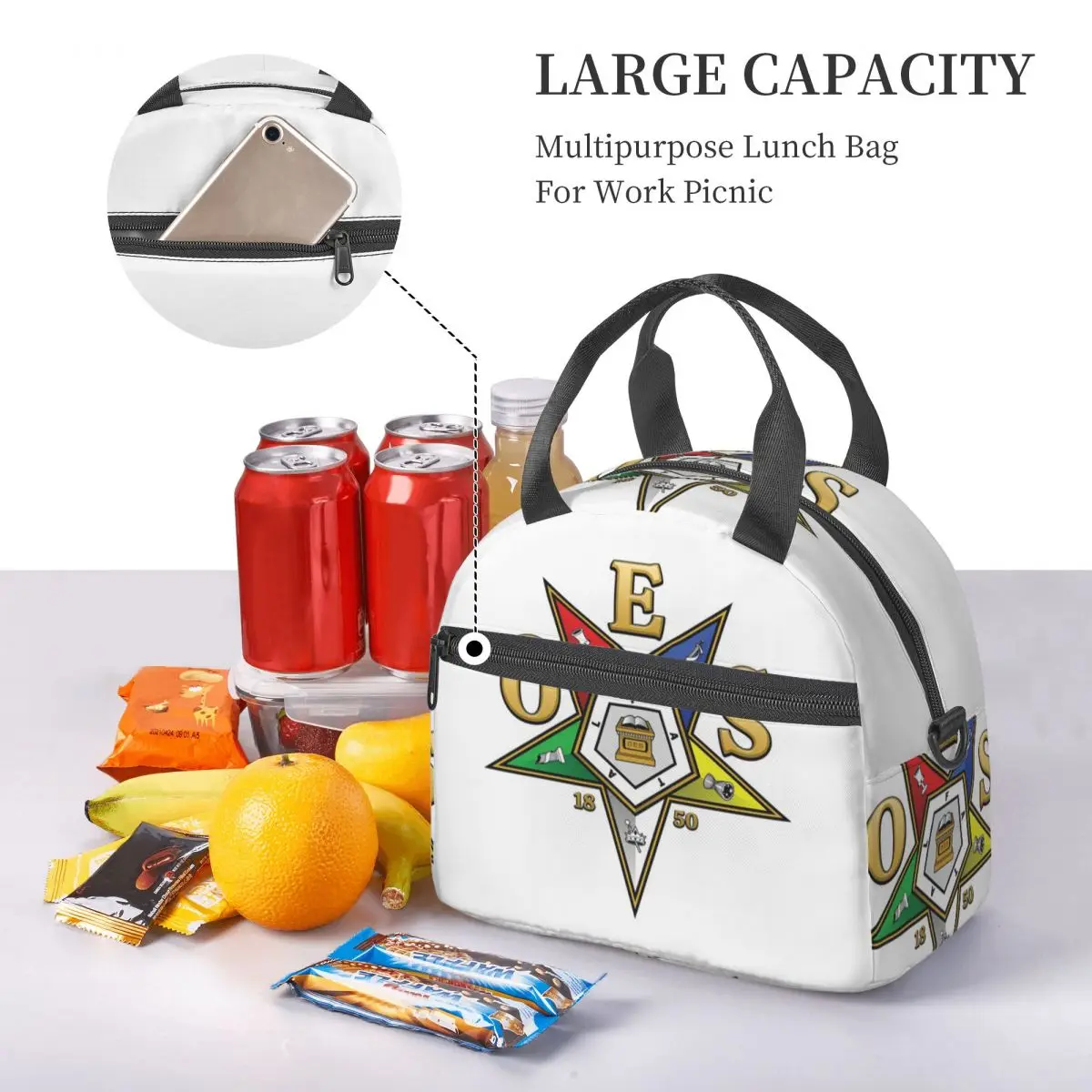 Oes Order Of The Eastern Star Insulated Lunch Bag for School Picnic Storage Food Boxes Portable Cooler Thermal Lunch Box Tote