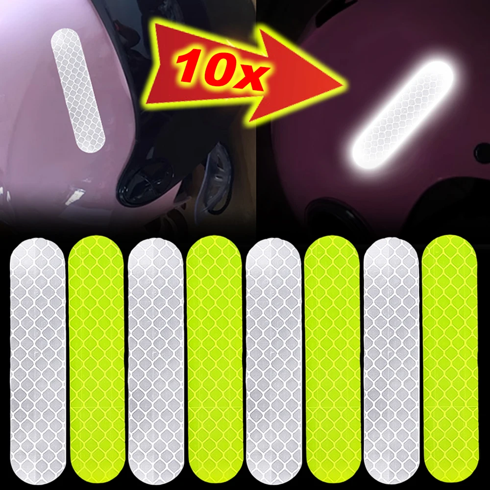 10Pcs Motorcycle Helmet Reflective Stickers Car Moto Bicycle Night Safety Driving Decorative Strips Reflection Warning Decals