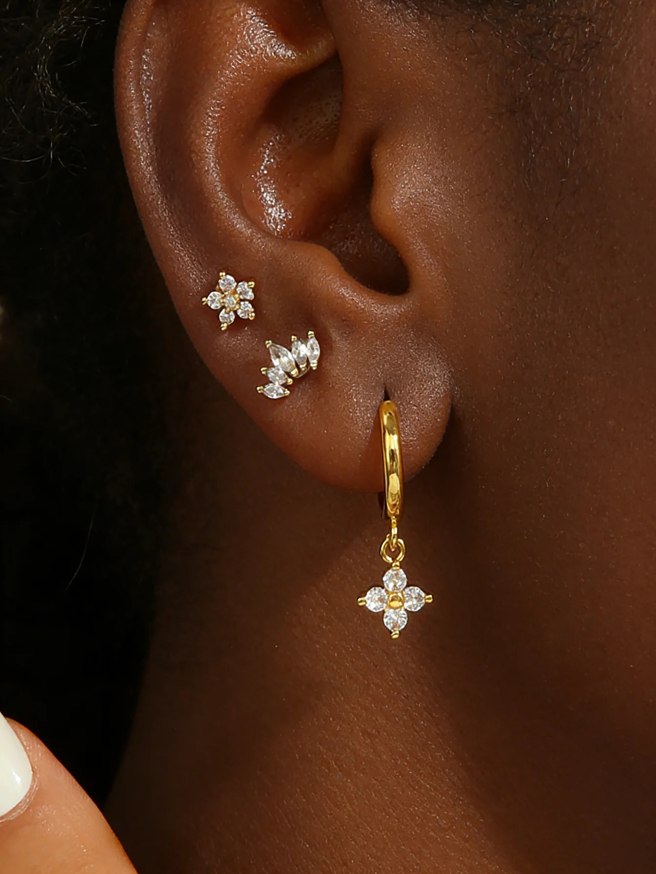 

Exquisite Cubic Zirconia Flower Stud Earrings Set Fashion Stack Earring Ear Piercing Jewelry For Women Party, Daily Wear